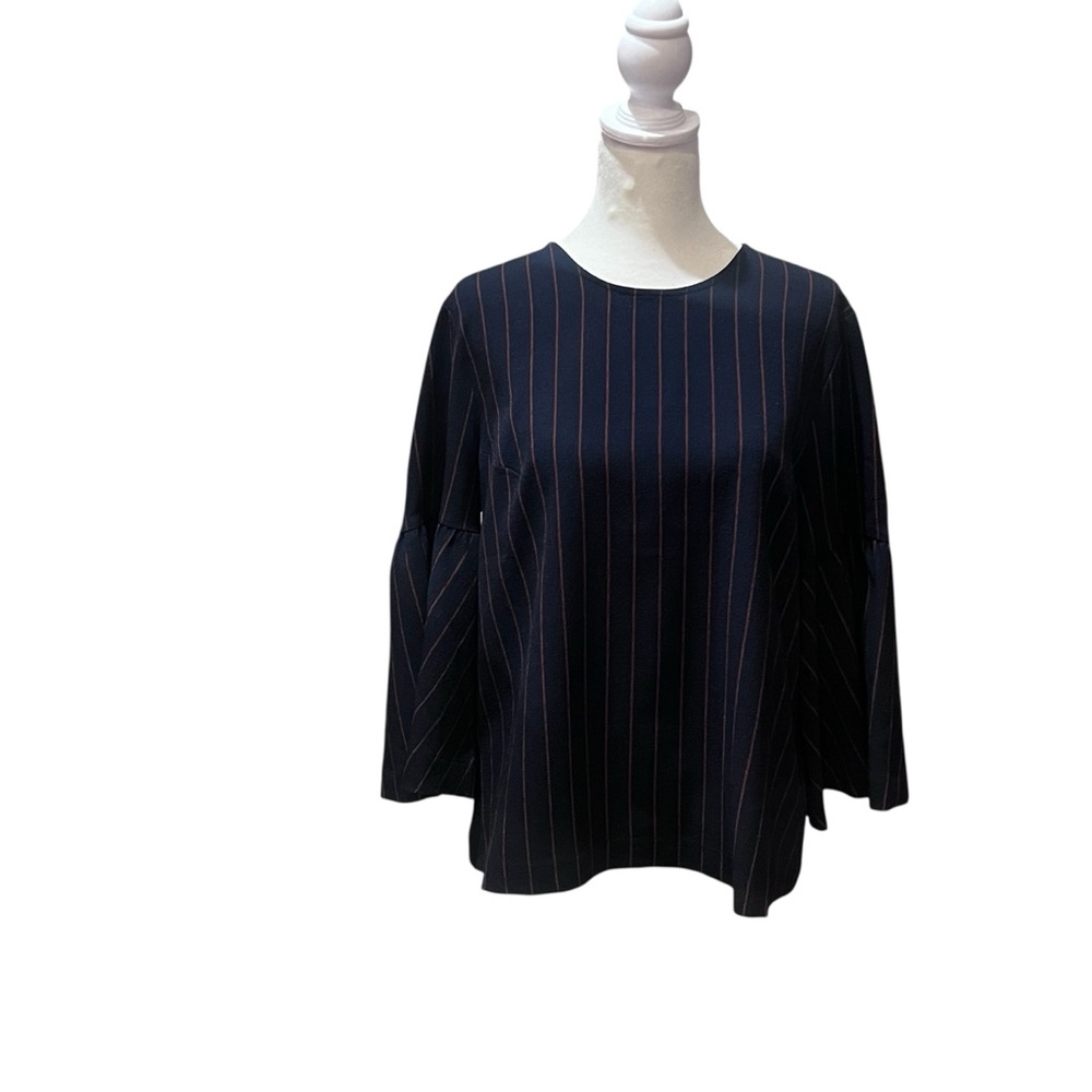 Ganni Navy Red  Striped Blouse‎ Clark Flutter Sleeve Blouse EU40